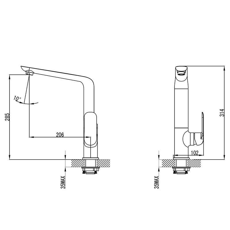 IKON KARA SINK MIXER 314MM BRUSHED GOLD