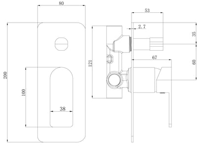 IKON FLORES WALL MIXER WITH DIVERTER 200MM BRUSHED GOLD