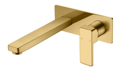 IKON CERAM LEAD FREE WALL BASIN MIXER 180MM BRUSHED GOLD