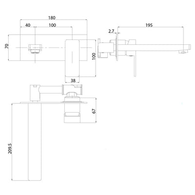 IKON CERAM LEAD FREE WALL BASIN MIXER 180MM BRUSHED GOLD