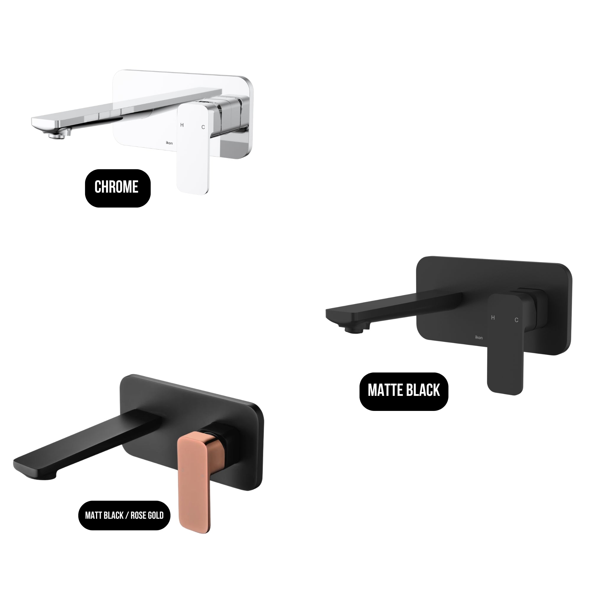 IKON SETO WALL BASIN MIXER 200MM MATTE BLACK AND ROSE GOLD
