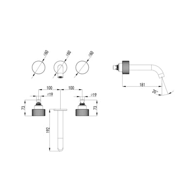 IKON SOKO LEAD FREE WALL BASIN SET 192MM MATE BLACK