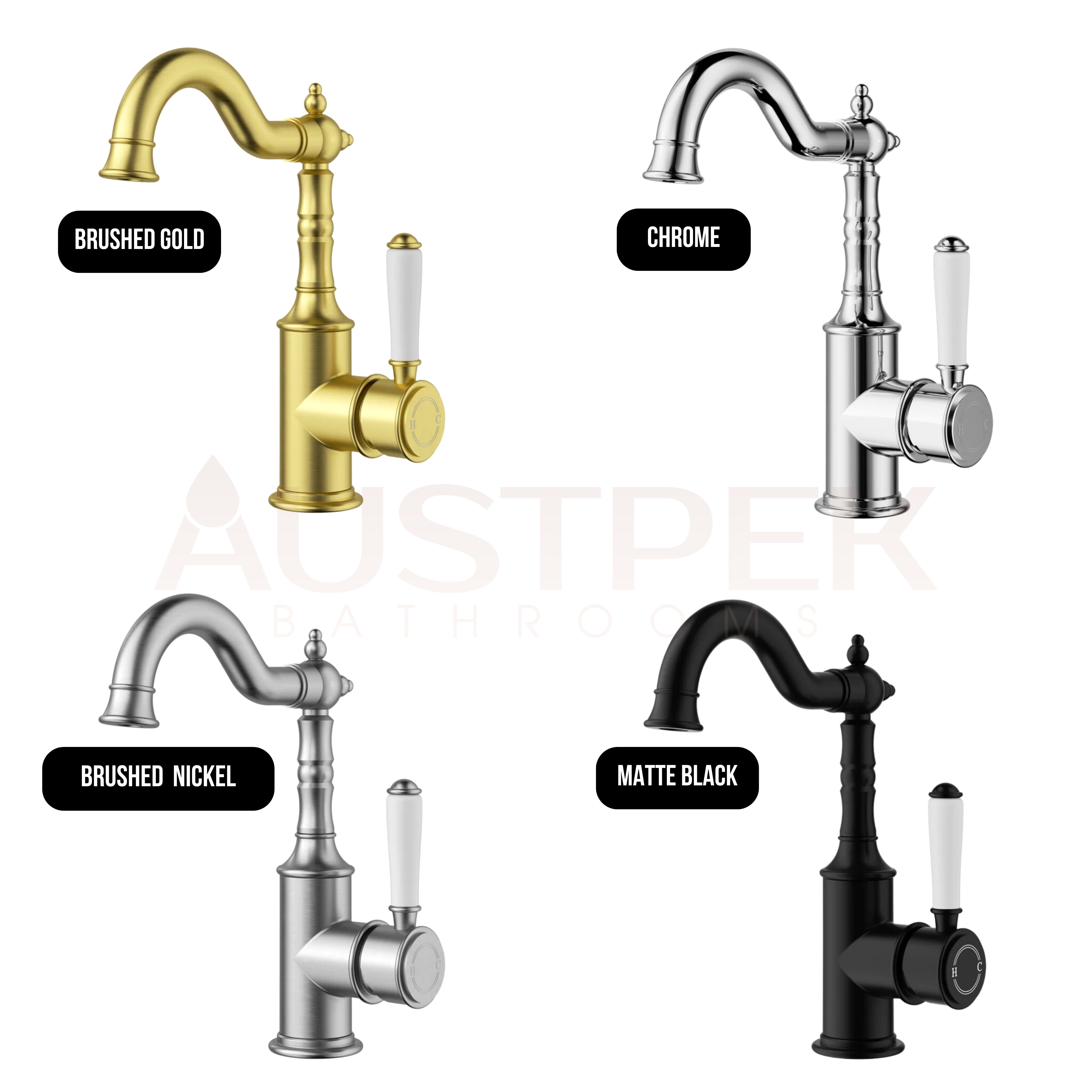 IKON CLASICO BASIN MIXER 243MM BRUSHED GOLD (CERAMIC HANDLE)