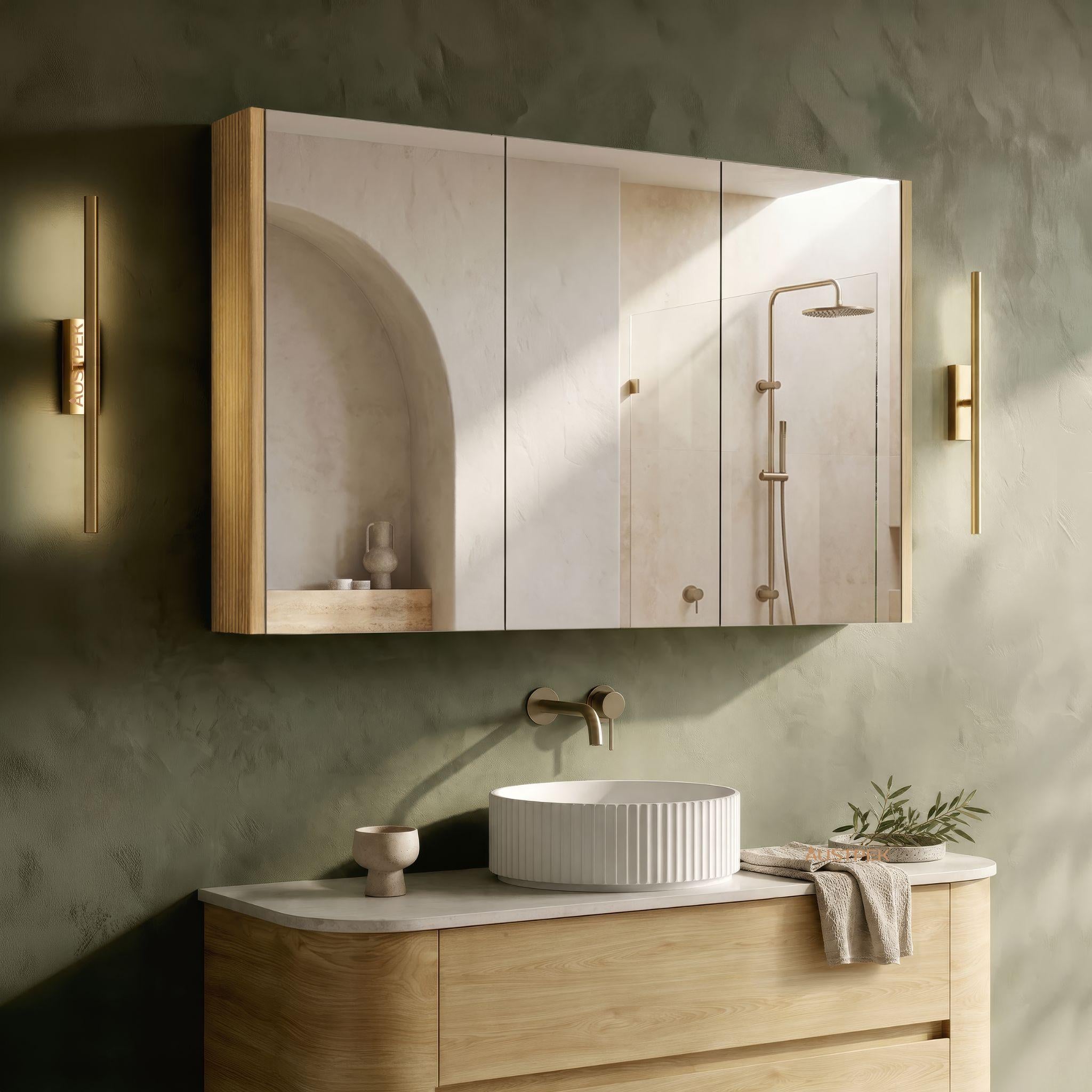 ORIO HAYMAN LIGHT WALNUT FLUTED MIRROR SHAVING CABINET 1200MM
