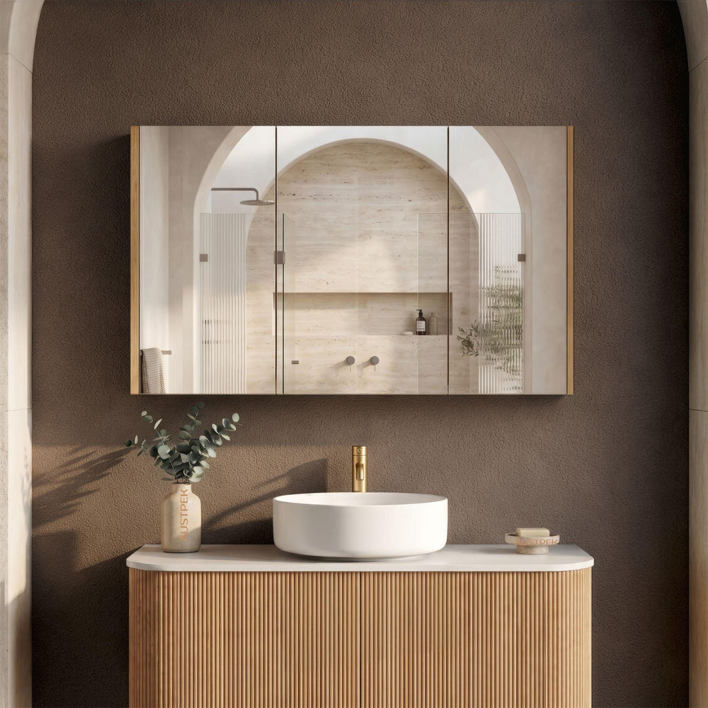 ORIO HAYMAN LIGHT WALNUT FLUTED MIRROR SHAVING CABINET 1200MM