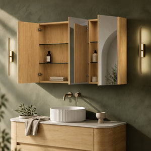 ORIO HAYMAN LIGHT WALNUT FLUTED MIRROR SHAVING CABINET 1200MM
