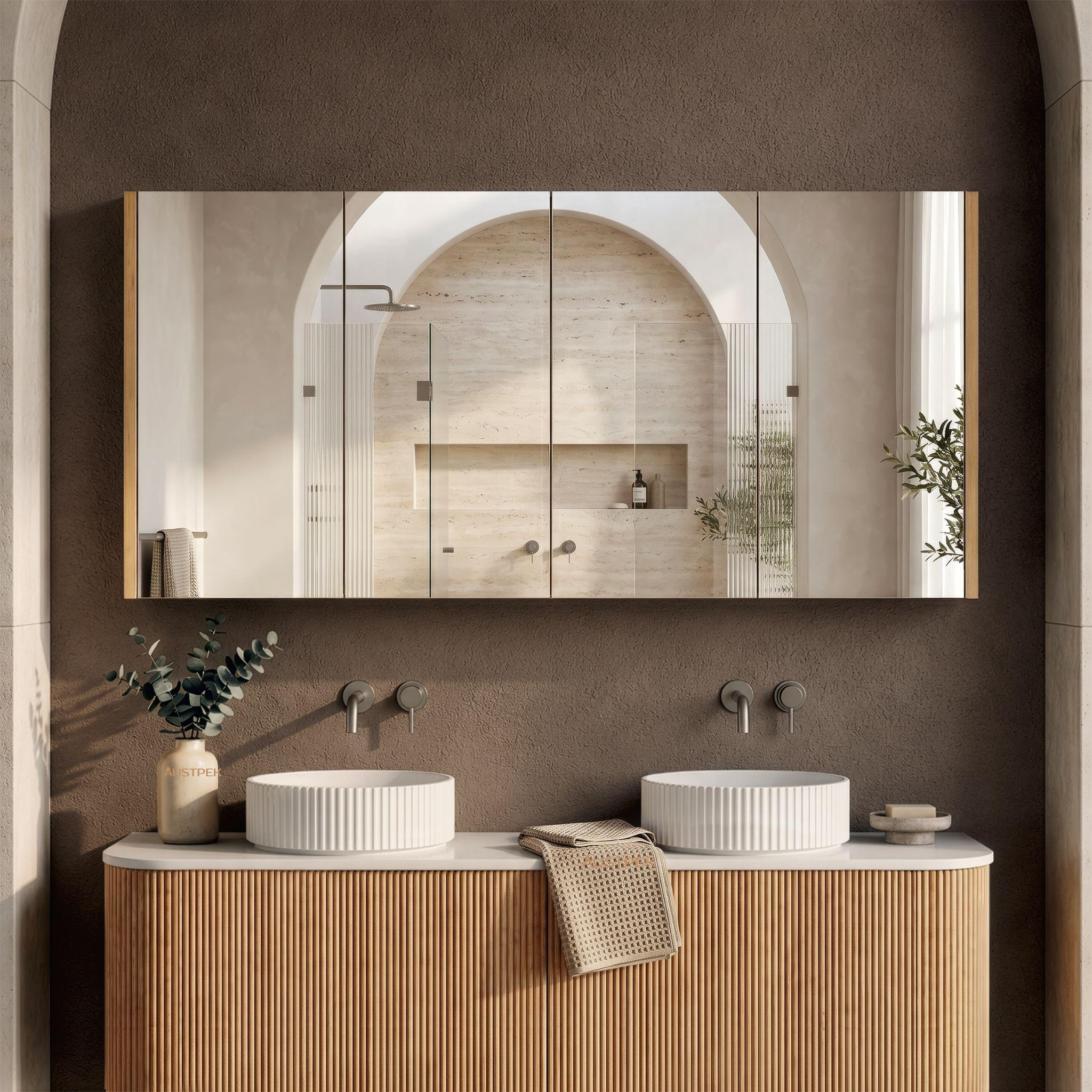 ORIO HAYMAN LIGHT WALNUT FLUTED MIRROR SHAVING CABINET 1500MM