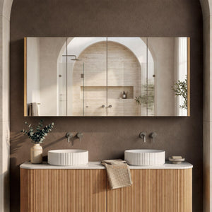 ORIO HAYMAN LIGHT WALNUT FLUTED MIRROR SHAVING CABINET 1500MM