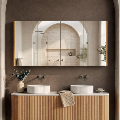 ORIO HAYMAN LIGHT WALNUT FLUTED MIRROR SHAVING CABINET 1500MM