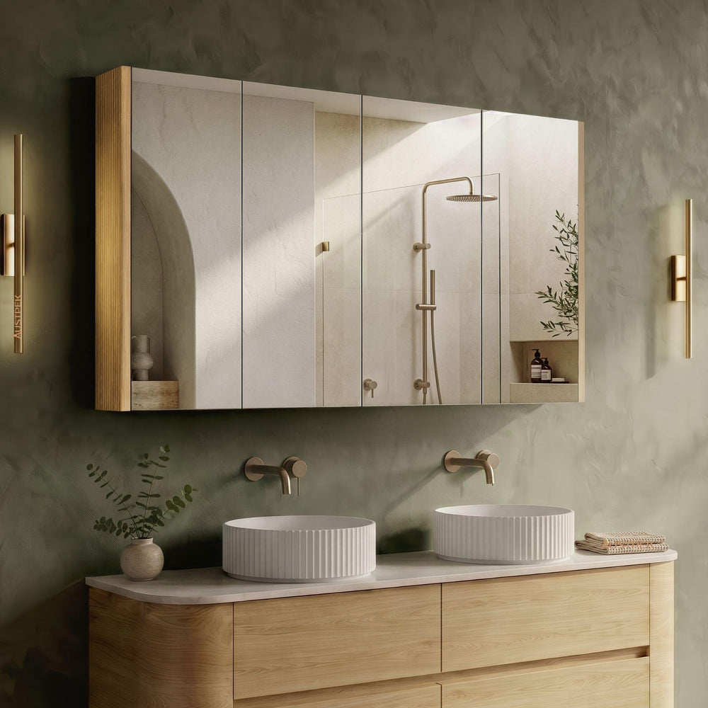 ORIO HAYMAN LIGHT WALNUT FLUTED MIRROR SHAVING CABINET 1500MM