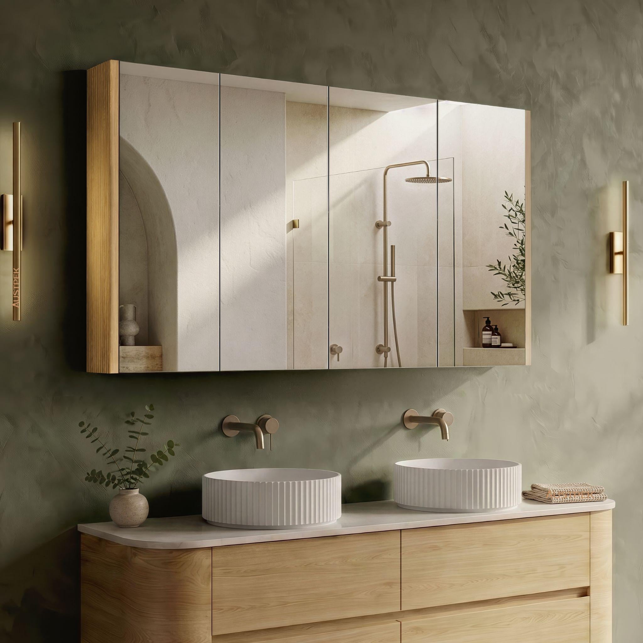 ORIO HAYMAN LIGHT WALNUT FLUTED MIRROR SHAVING CABINET 1500MM