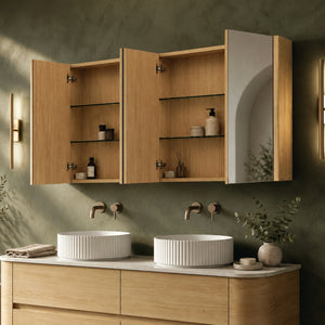 ORIO HAYMAN LIGHT WALNUT FLUTED MIRROR SHAVING CABINET 1500MM