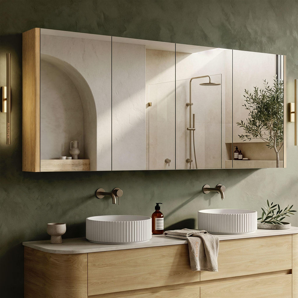 ORIO HAYMAN LIGHT WALNUT FLUTED MIRROR SHAVING CABINET 1800MM