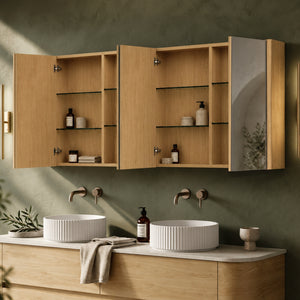 ORIO HAYMAN LIGHT WALNUT FLUTED MIRROR SHAVING CABINET 1800MM