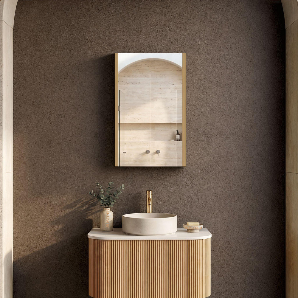 ORIO HAYMAN LIGHT WALNUT FLUTED MIRROR SHAVING CABINET 450MM