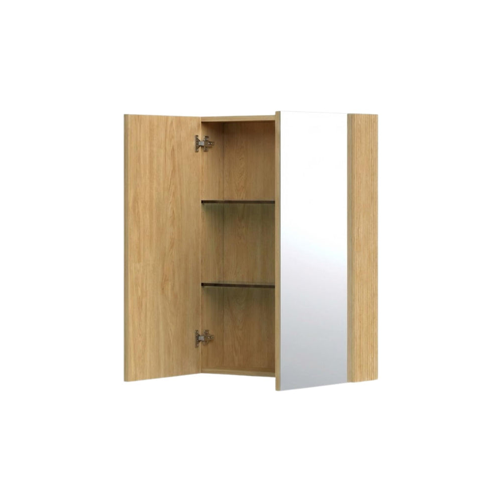 ORIO HAYMAN LIGHT WALNUT FLUTED MIRROR SHAVING CABINET 600MM