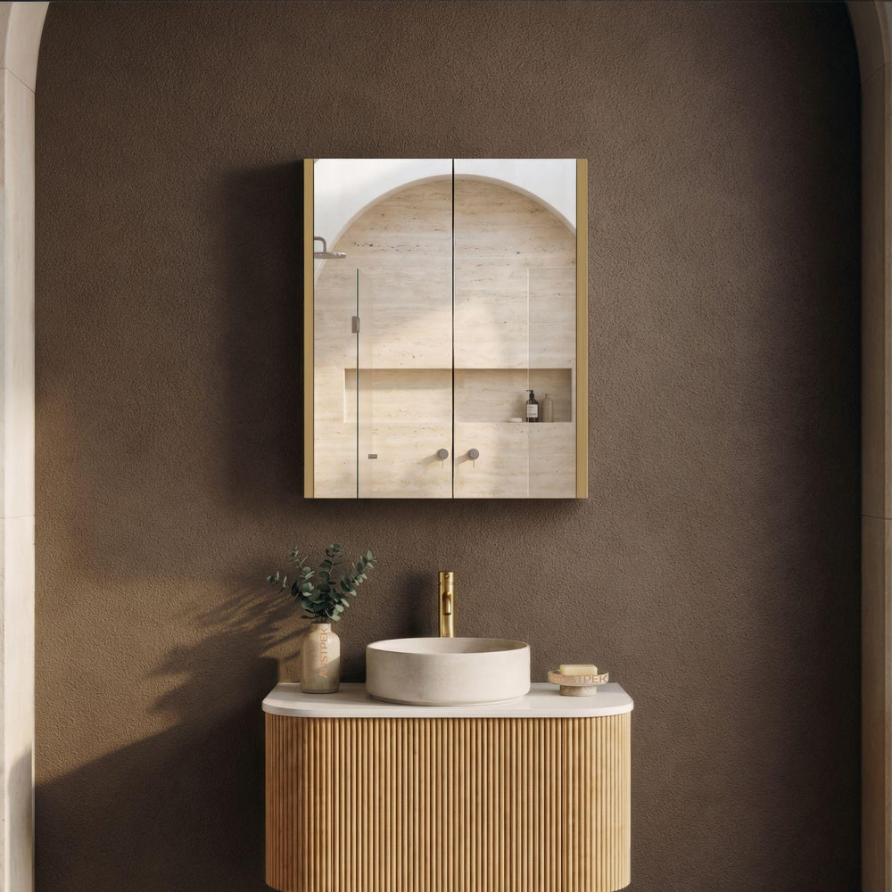 ORIO HAYMAN LIGHT WALNUT FLUTED MIRROR SHAVING CABINET 600MM
