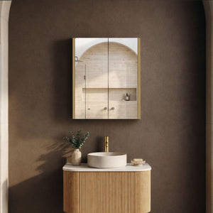 ORIO HAYMAN LIGHT WALNUT FLUTED MIRROR SHAVING CABINET 600MM