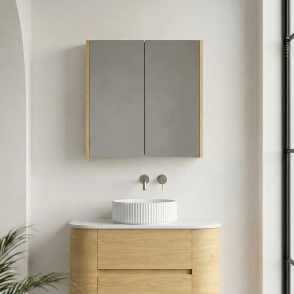 ORIO HAYMAN LIGHT WALNUT FLUTED MIRROR SHAVING CABINET 750MM