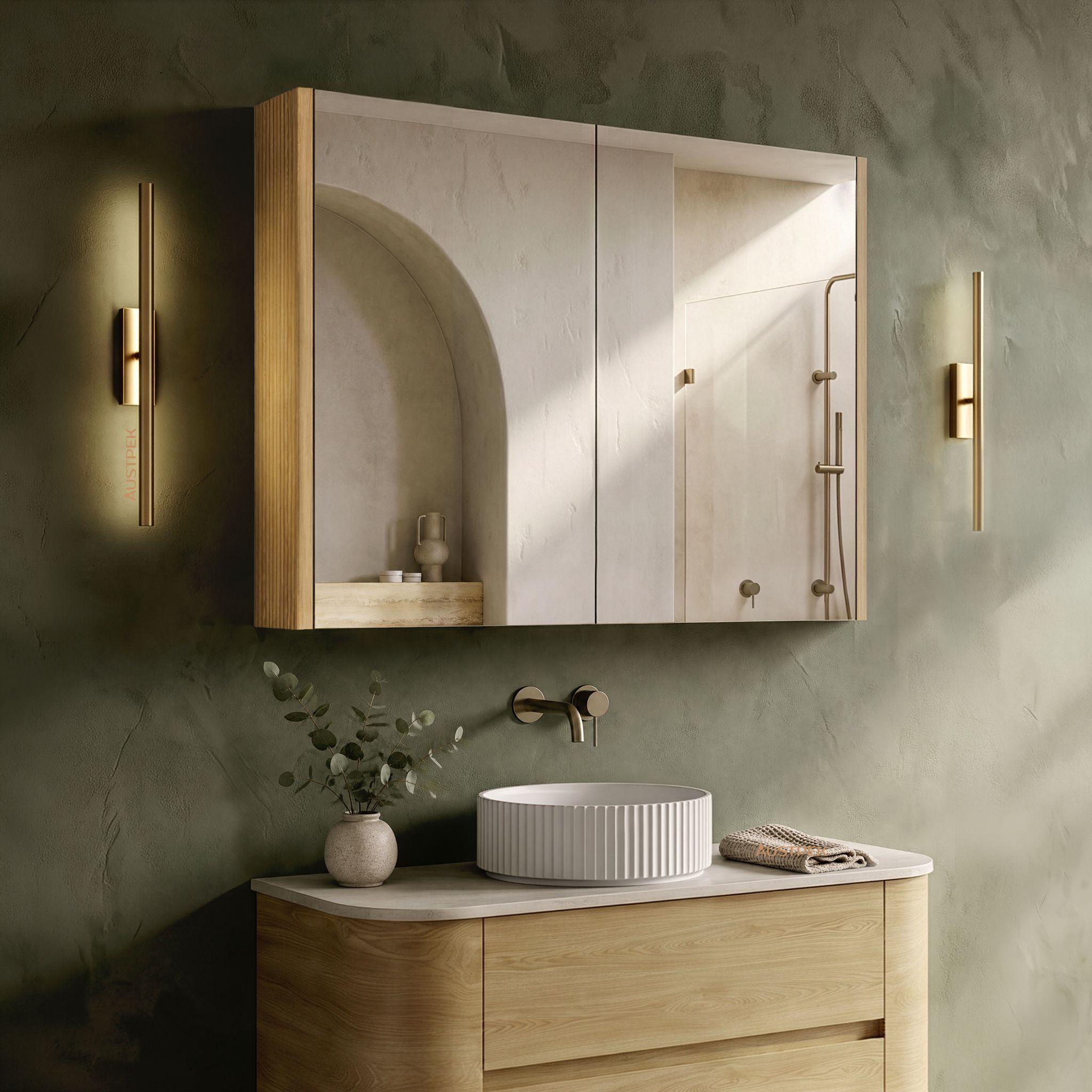 ORIO HAYMAN LIGHT WALNUT FLUTED MIRROR SHAVING CABINET 900MM