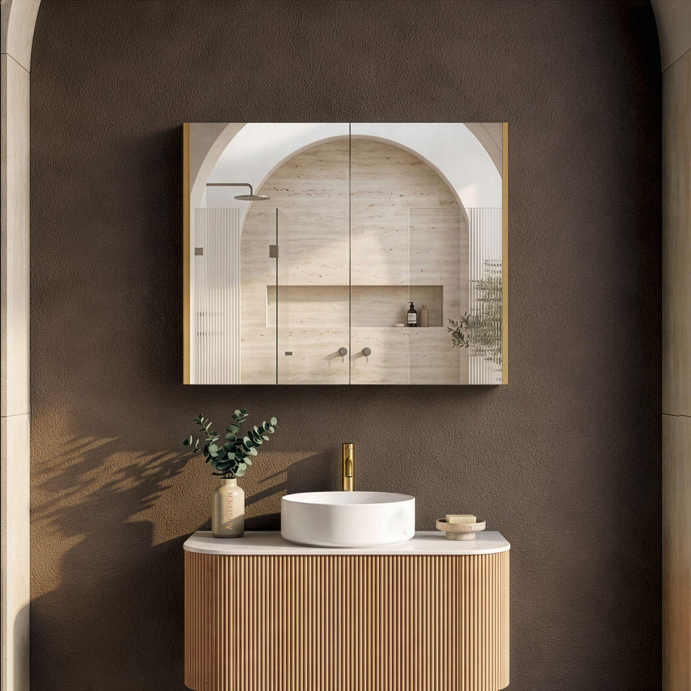 ORIO HAYMAN LIGHT WALNUT FLUTED MIRROR SHAVING CABINET 900MM