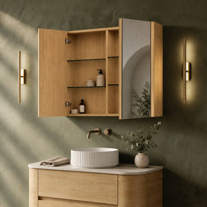ORIO HAYMAN LIGHT WALNUT FLUTED MIRROR SHAVING CABINET 900MM