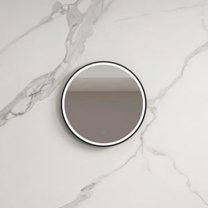 INFINITY HAMILTON ROUND LED MIRROR WITH BLACK ALUMINIUM FRAMED TRIO COLOUR 600X600MM