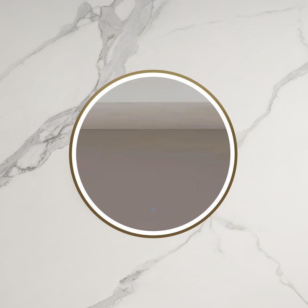 INFINITY HAMILTON ROUND LED MIRROR WITH GOLD ALUMINIUM FRAMED TRIO COLOUR 800X800MM