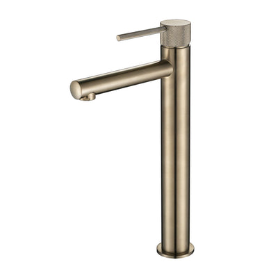 MODERN NATIONAL STAR MINI HIGH RISE TALL BASIN MIXER WITH KNURLED HANDLE 308MM BRUSHED NICKEL
