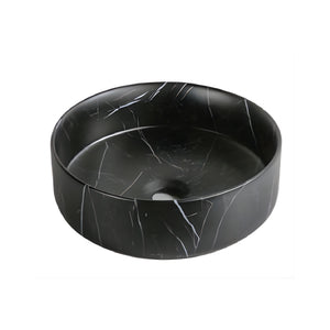 INFINITY ART BASIN CERAMIC MARBLE ROUND MATTE BLACK CARRARA 360MM