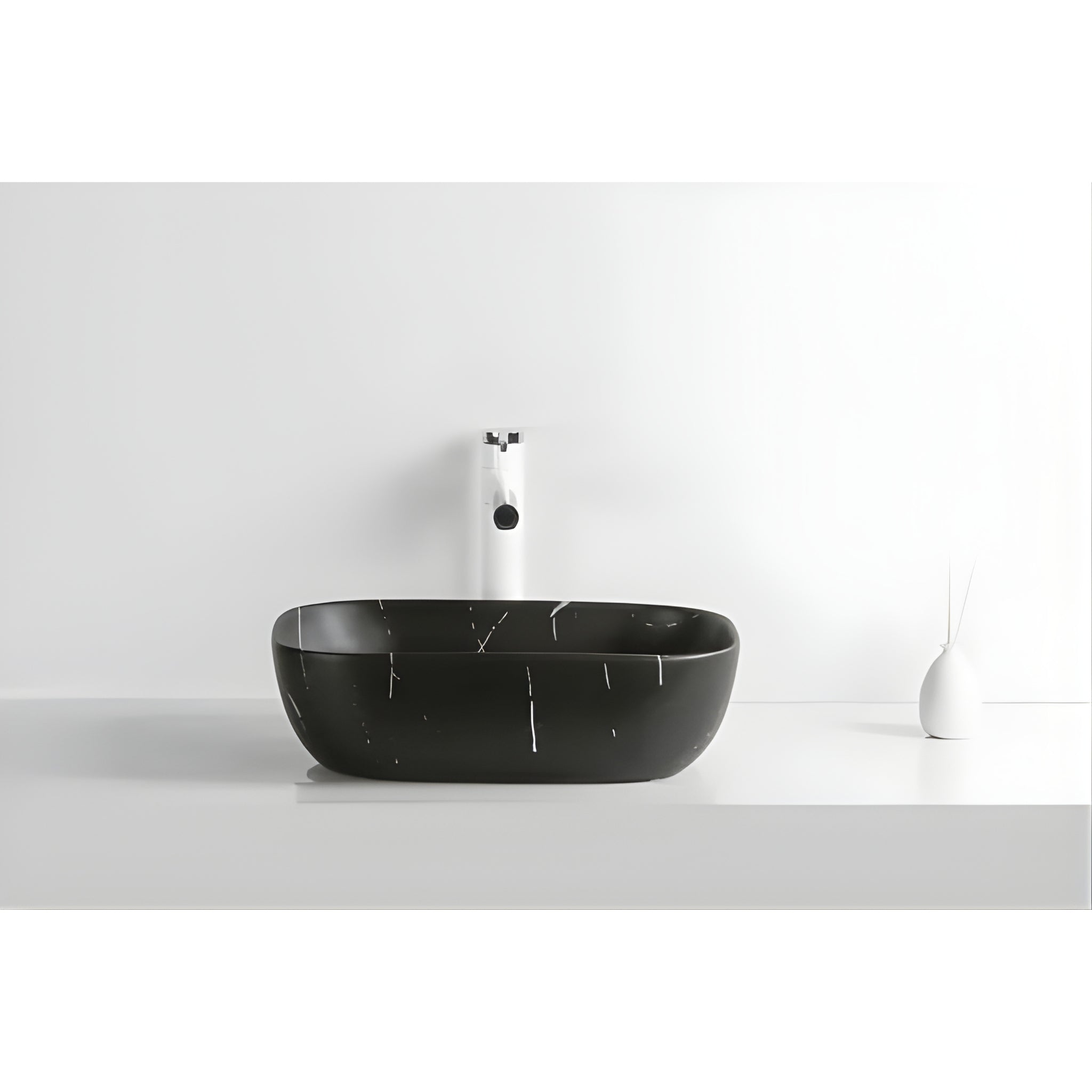 INFINITY ART BASIN CERAMIC MARBLE RECTANGULAR MATTE BLACK CARRARA 460MM