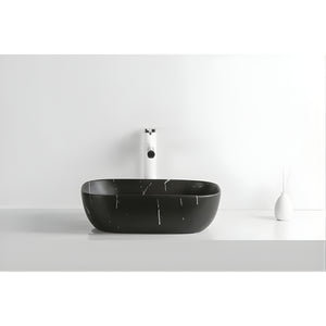 INFINITY ART BASIN CERAMIC MARBLE RECTANGULAR MATTE BLACK CARRARA 460MM
