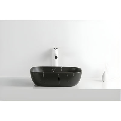 INFINITY ART BASIN CERAMIC MARBLE RECTANGULAR MATTE BLACK CARRARA 460MM