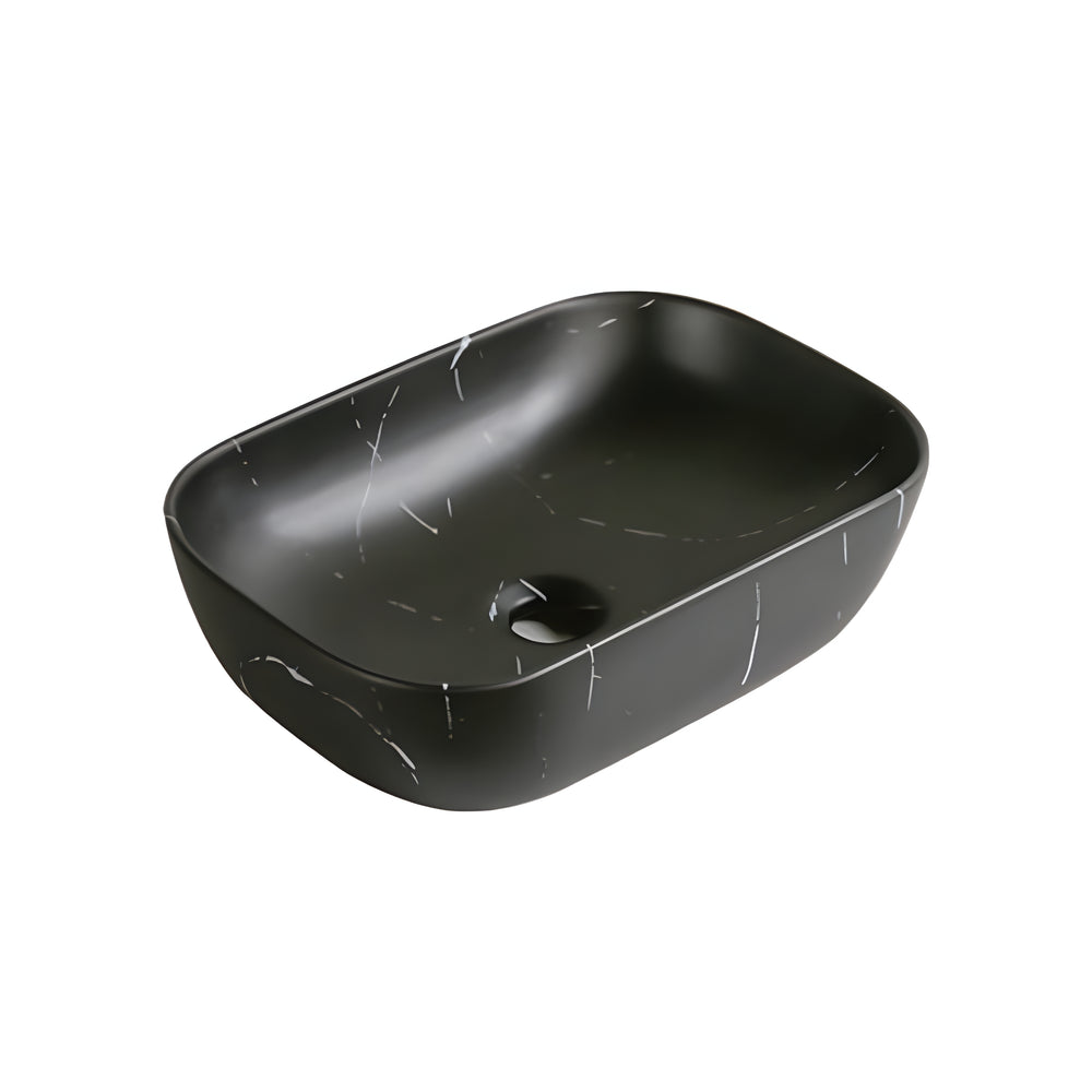 INFINITY ART BASIN CERAMIC MARBLE RECTANGULAR MATTE BLACK CARRARA 460MM