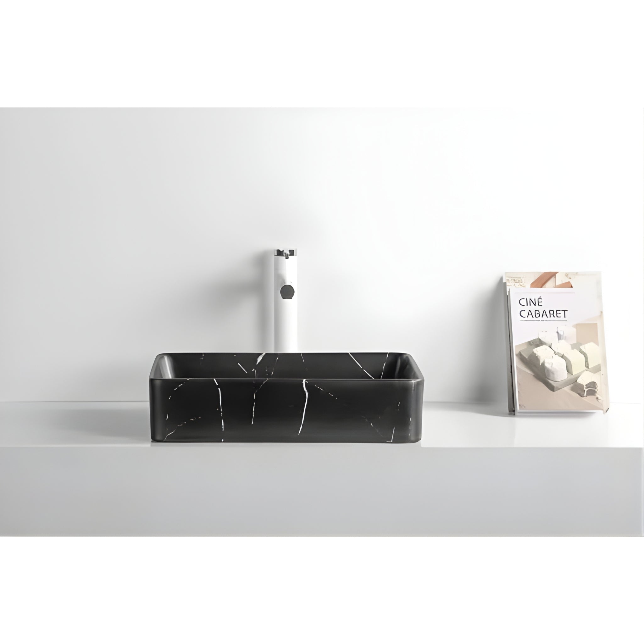INFINITY ART BASIN CERAMIC MARBLE RECTANGULAR MATTE BLACK CARRARA 470MM