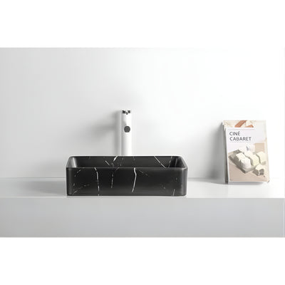 INFINITY ART BASIN CERAMIC MARBLE RECTANGULAR MATTE BLACK CARRARA 470MM