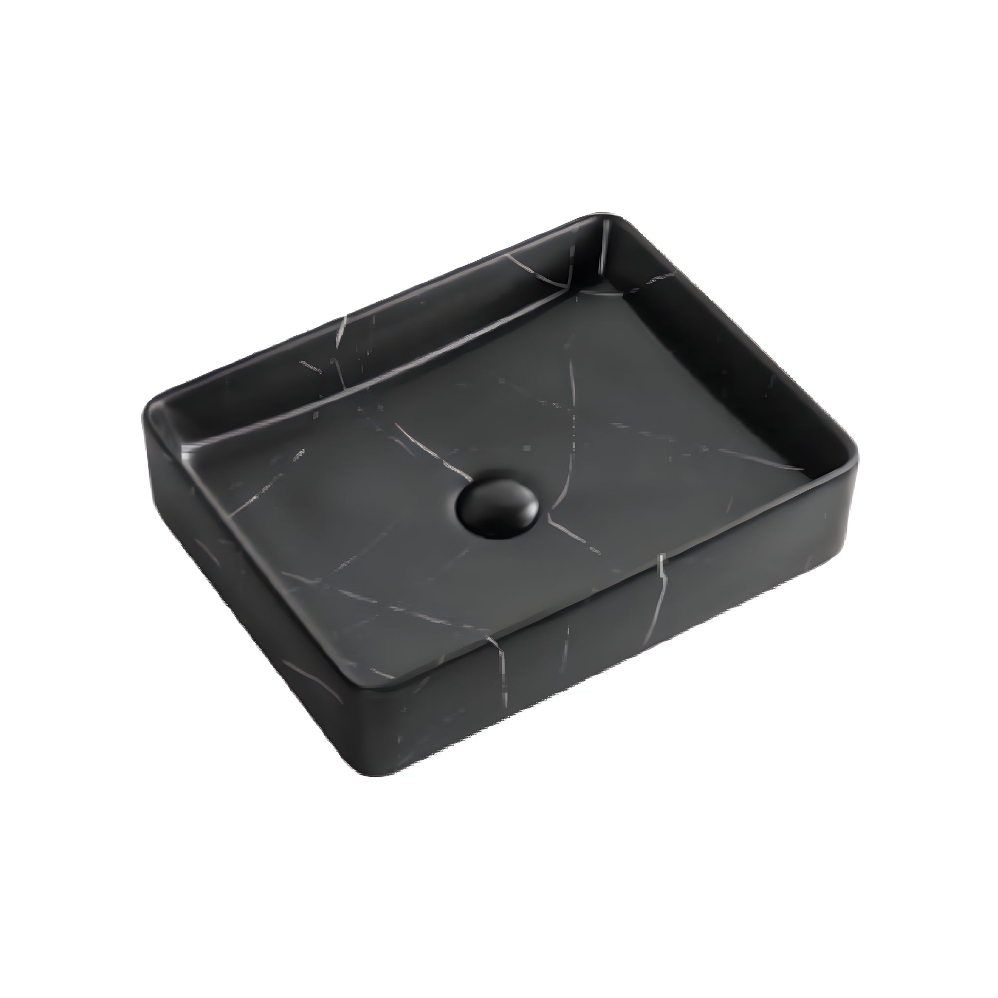 INFINITY ART BASIN CERAMIC MARBLE RECTANGULAR MATTE BLACK CARRARA 470MM