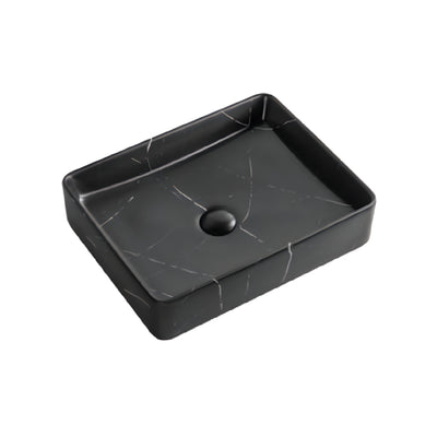 INFINITY ART BASIN CERAMIC MARBLE RECTANGULAR MATTE BLACK CARRARA 470MM