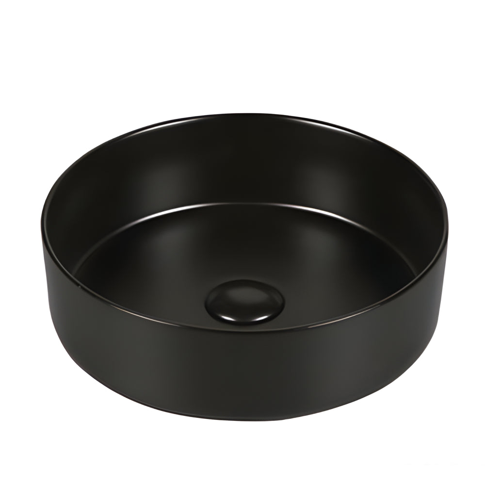 INFINITY ABOVE COUNTER CERAMIC BASIN ROUND MATTE BLACK 360MM