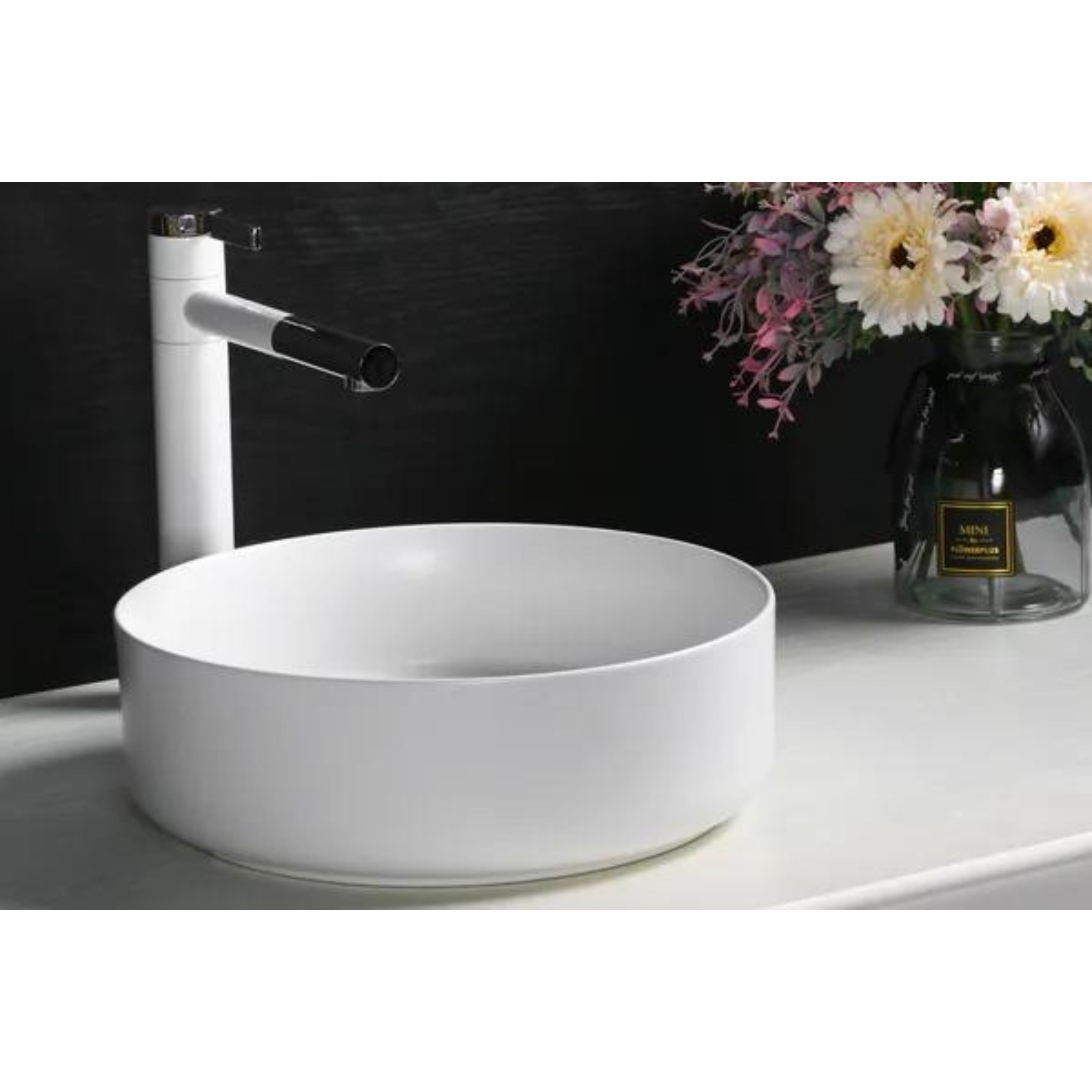 INFINITY ABOVE COUNTER CERAMIC BASIN ROUND MATTE WHITE 360MM