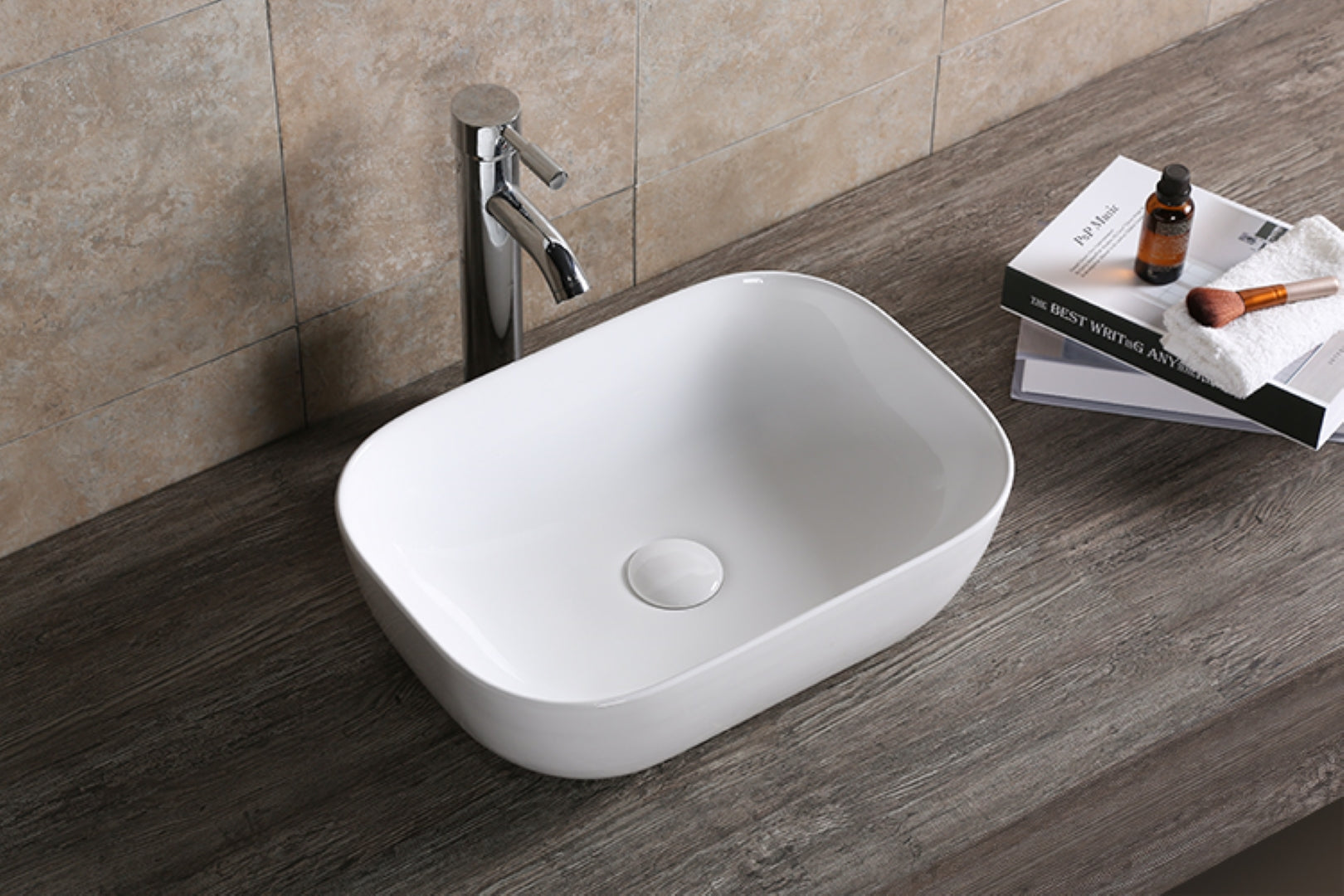 INFINITY CERAMIC BASIN ABOVE COUNTER RECTANGULAR GLOSS WHITE 460MM