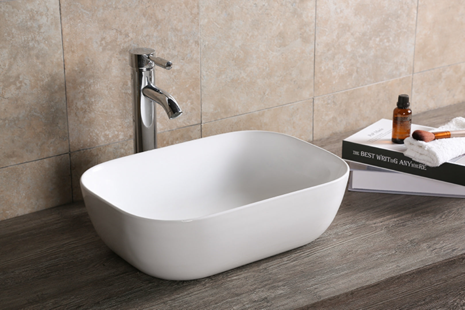 INFINITY CERAMIC BASIN ABOVE COUNTER RECTANGULAR GLOSS WHITE 460MM