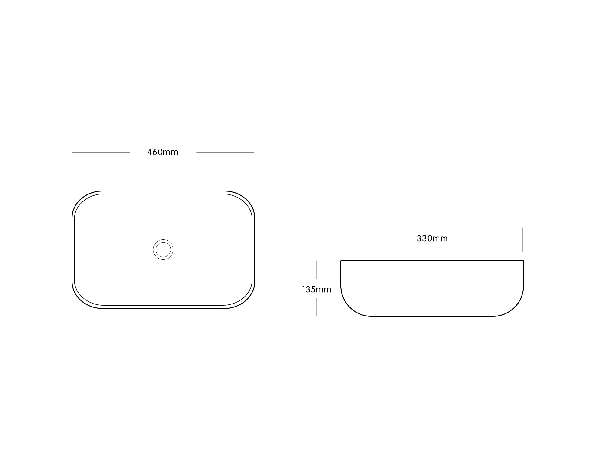 INFINITY CERAMIC BASIN ABOVE COUNTER RECTANGULAR GLOSS WHITE 460MM