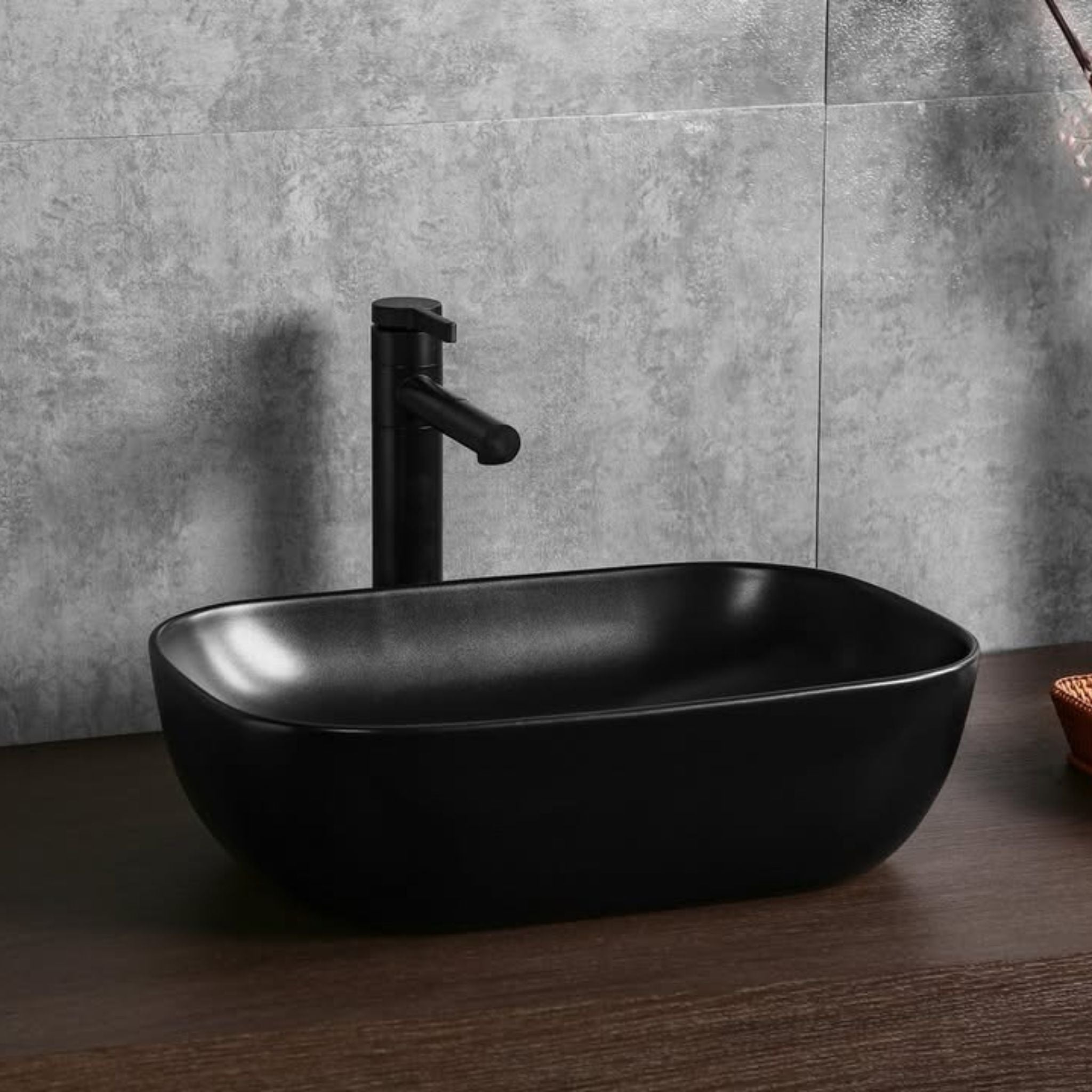 INFINITY ABOVE COUNTER CERAMIC BASIN RECTANGULAR MATTE BLACK 460MM