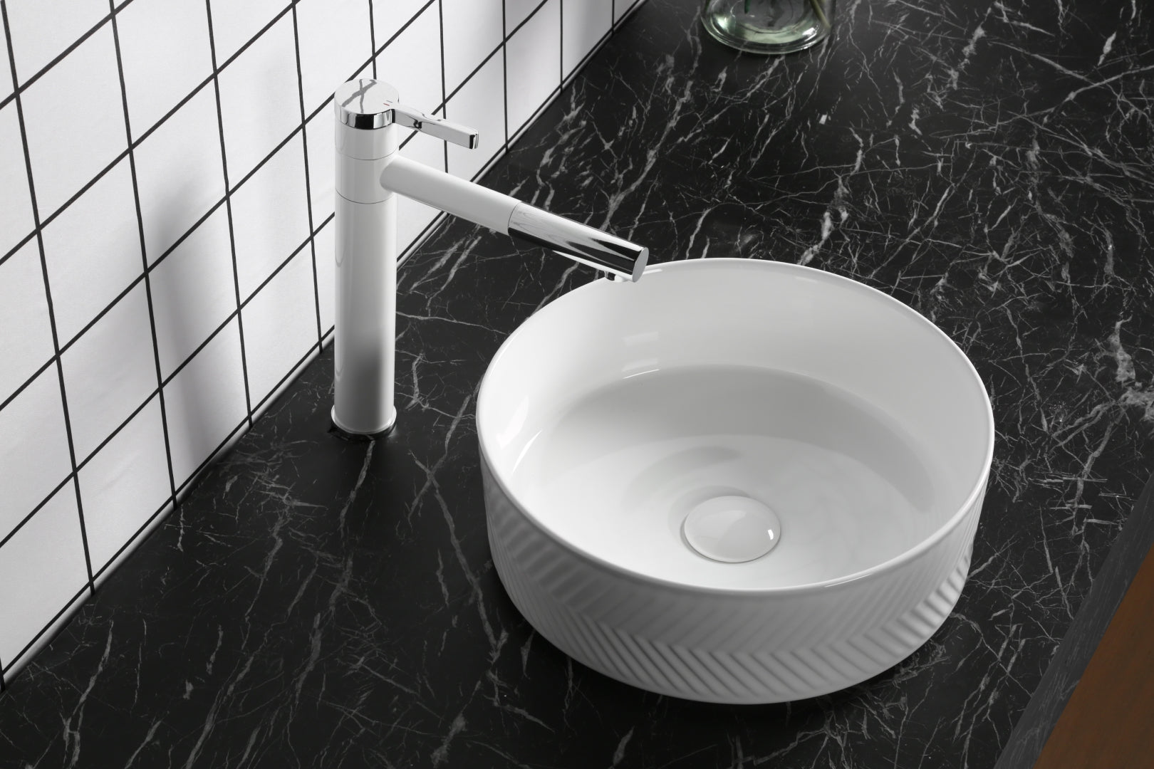 INFINITY CERAMIC BASIN ABOVE COUNTER ROUND GLOSS WHITE 360MM