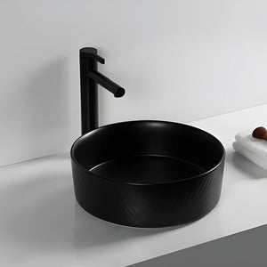 INFINITY ABOVE COUNTER CERAMIC BASIN ROUND MATTE BLACK 360MM