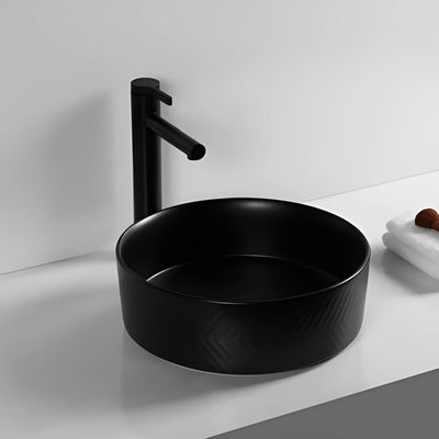 INFINITY ABOVE COUNTER CERAMIC BASIN ROUND MATTE BLACK 360MM