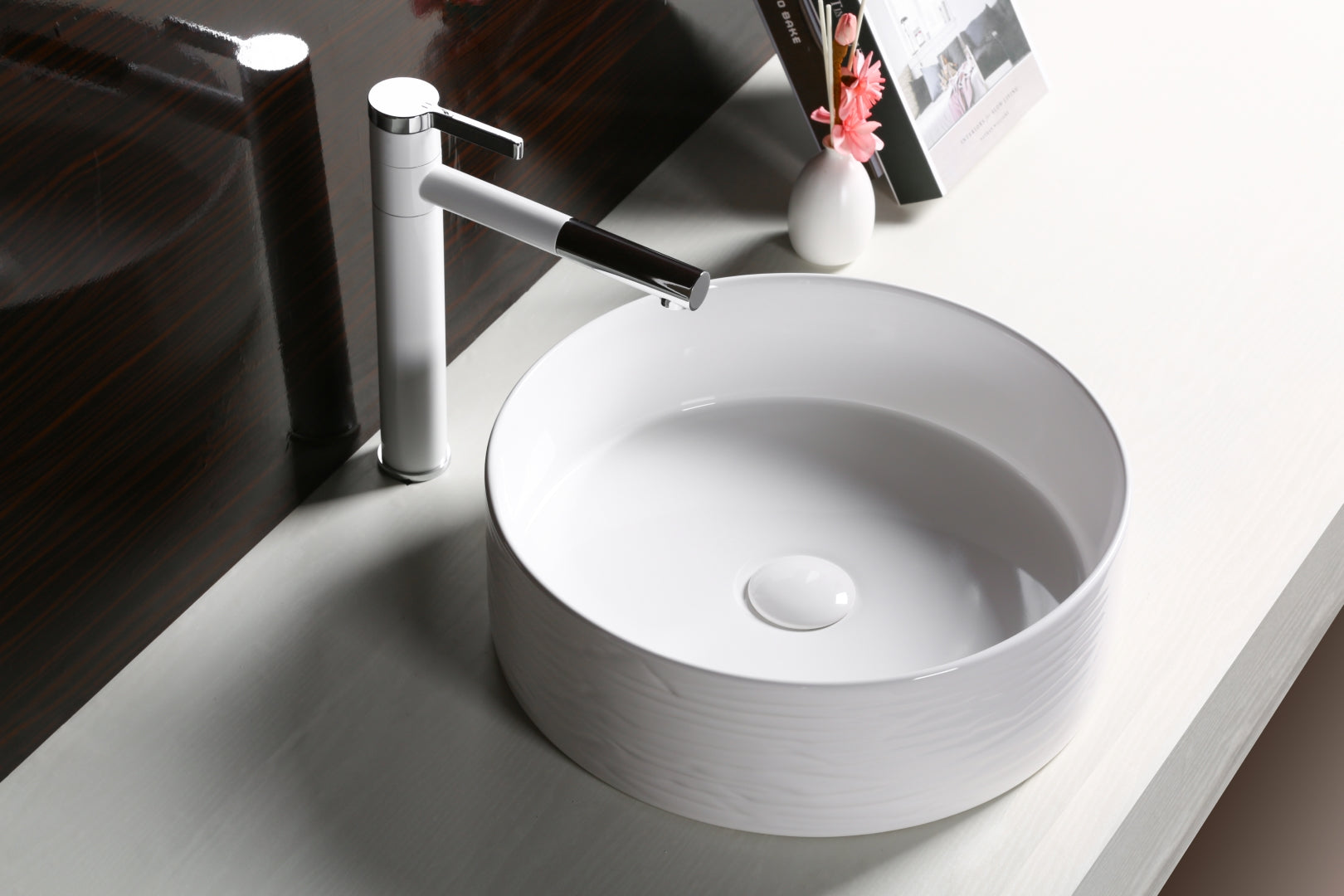 INFINITY CERAMIC BASIN ABOVE COUNTER ROUND GLOSS WHITE 400MM