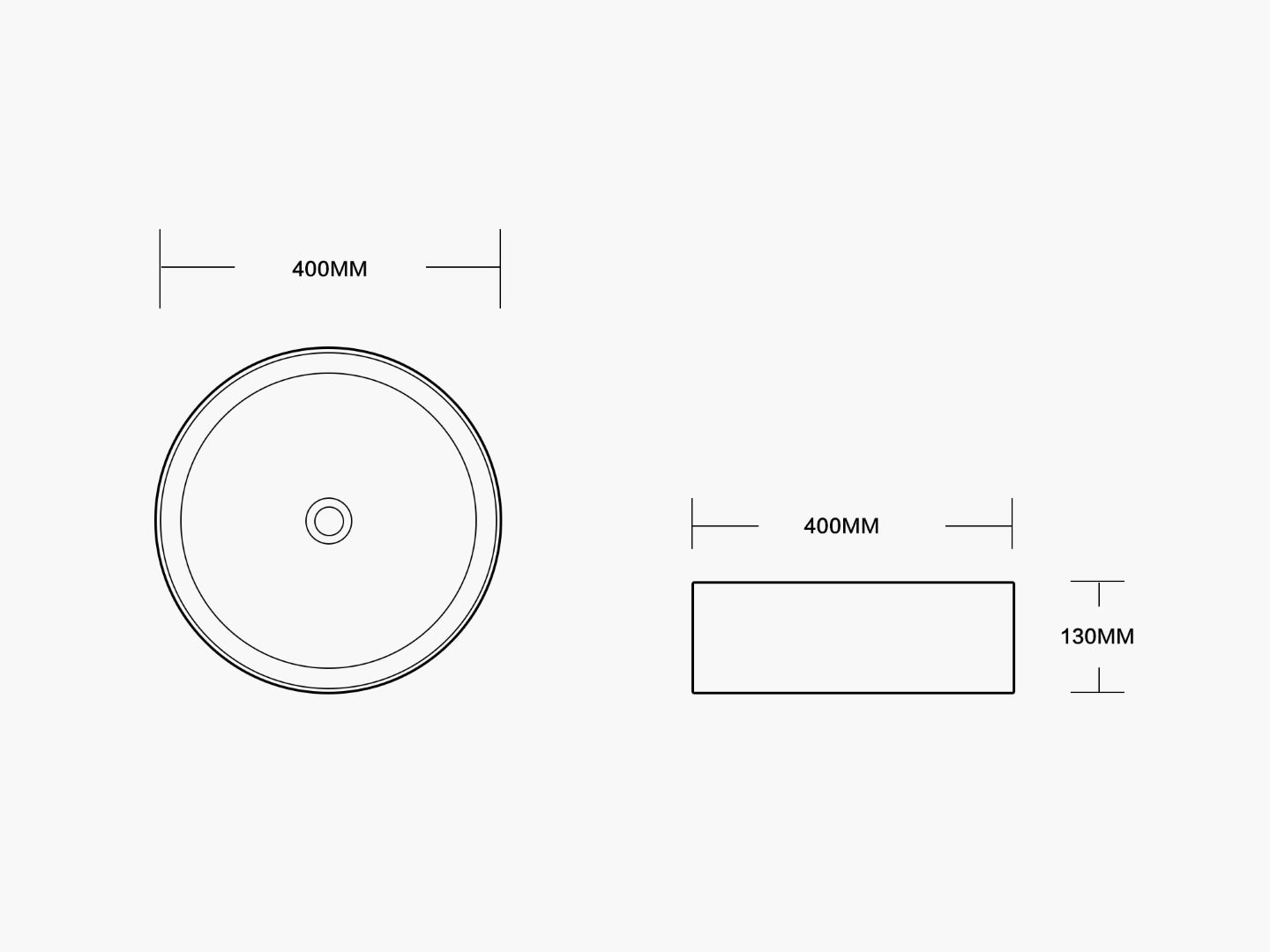 INFINITY CERAMIC BASIN ABOVE COUNTER ROUND GLOSS WHITE 400MM