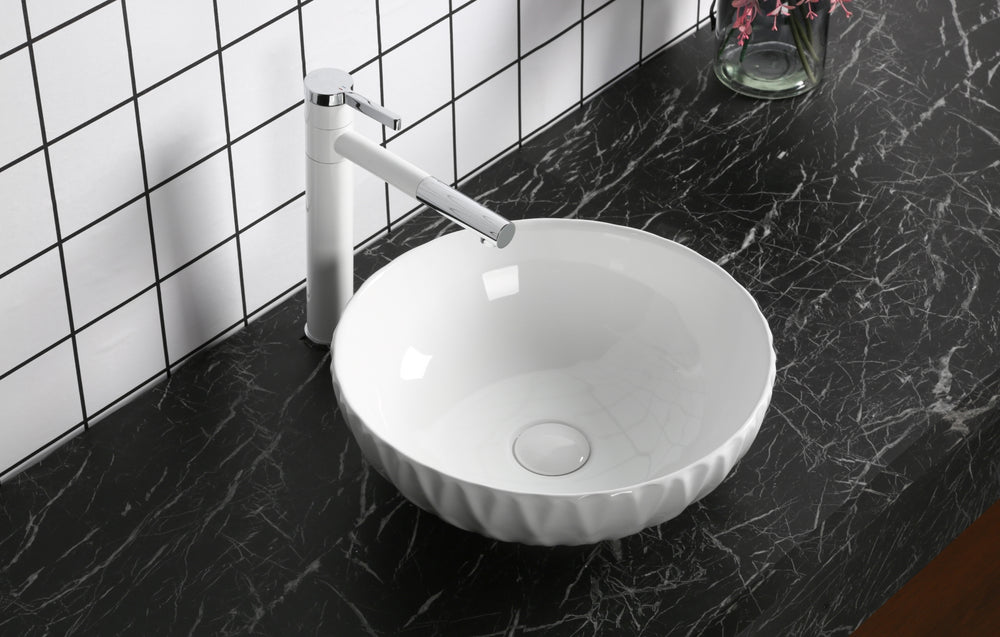 INFINITY CERAMIC BASIN ABOVE COUNTER ROUND GLOSS WHITE 400MM